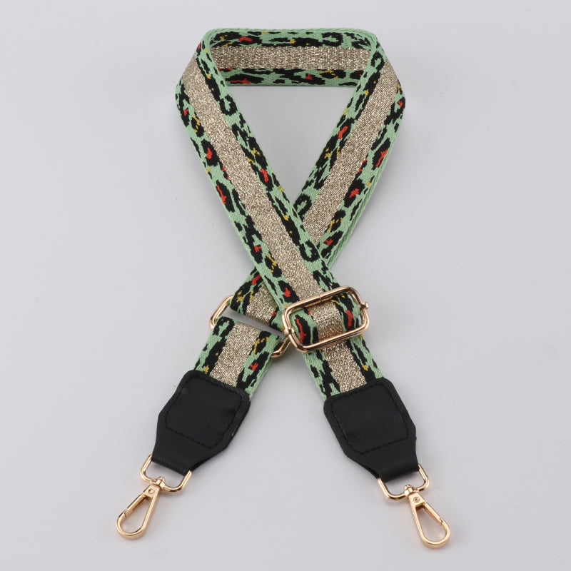 Golden Leopard Print Bag Strap with Leather Head