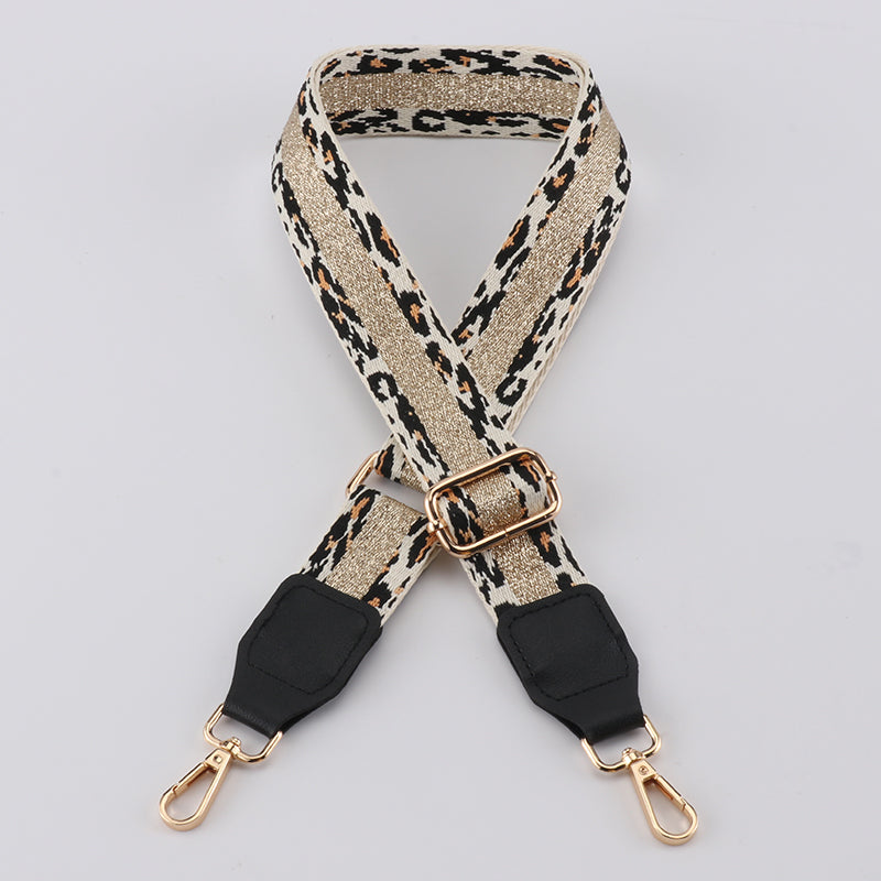 Golden Leopard Print Bag Strap with Leather Head