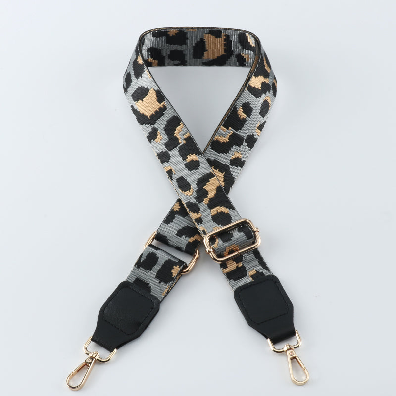 Contrasting Color Leopard Print Bag Strap with Leather Head