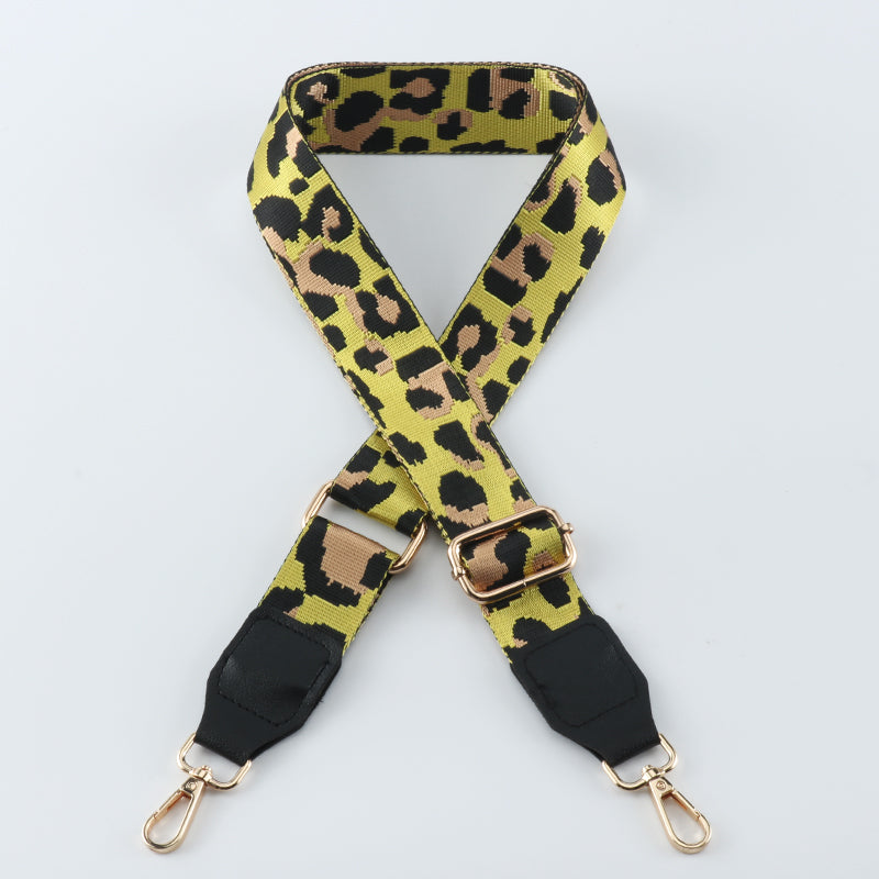 Contrasting Color Leopard Print Bag Strap with Leather Head