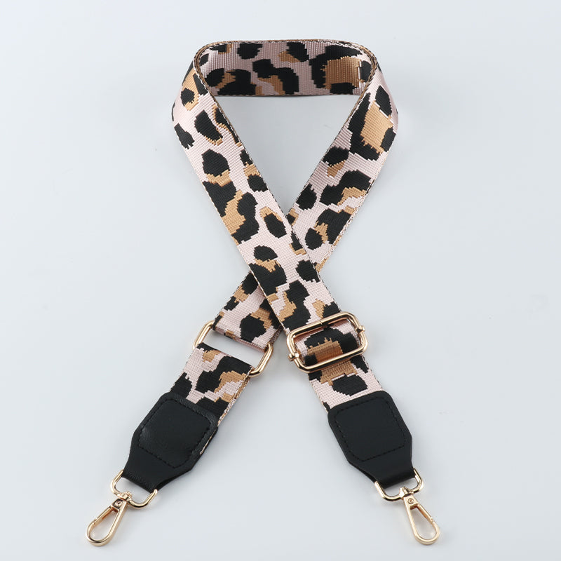 Contrasting Color Leopard Print Bag Strap with Leather Head