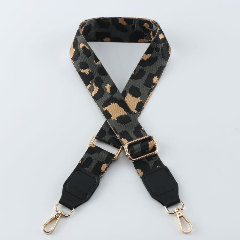 Contrasting Color Leopard Print Bag Strap with Leather Head