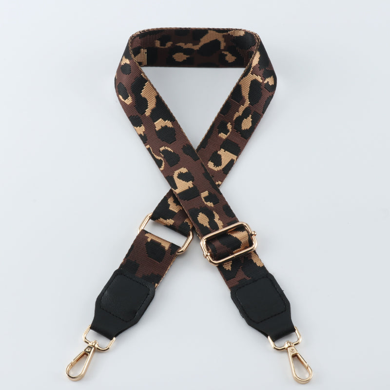 Contrasting Color Leopard Print Bag Strap with Leather Head