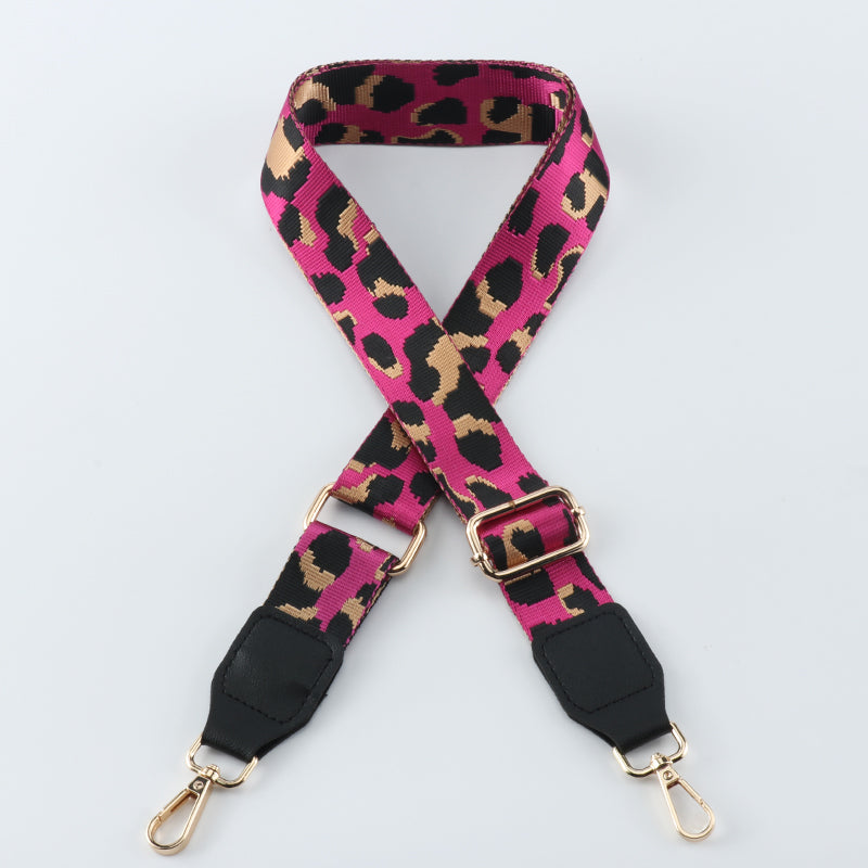 Contrasting Color Leopard Print Bag Strap with Leather Head