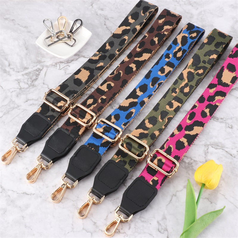 Contrasting Color Leopard Print Bag Strap with Leather Head