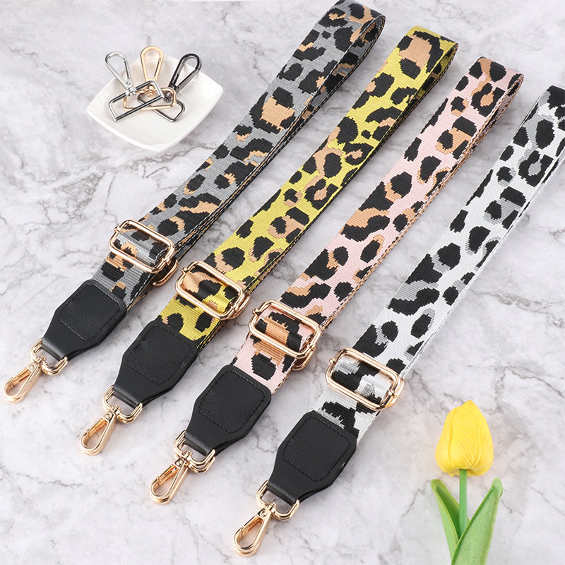 Contrasting Color Leopard Print Bag Strap with Leather Head