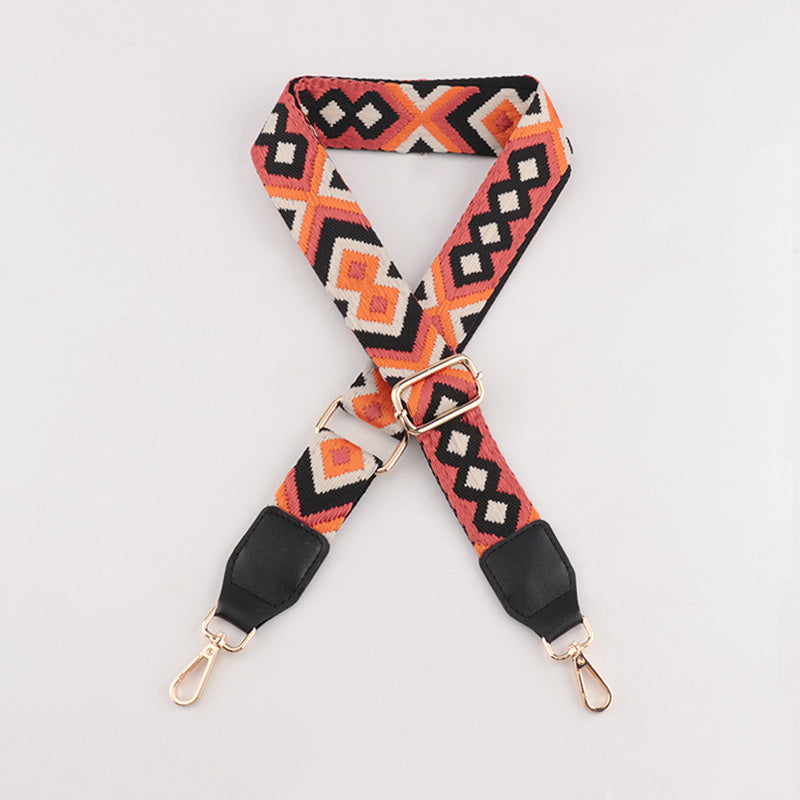 Symmetrical Graphic Textured Shoulder Strap with Leather Head