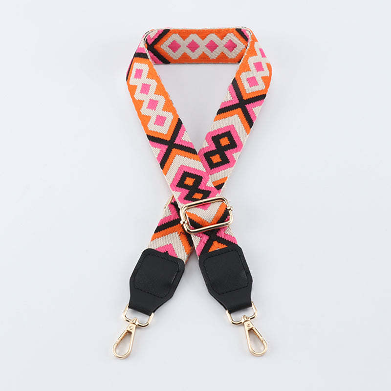 Symmetrical Graphic Textured Shoulder Strap with Leather Head