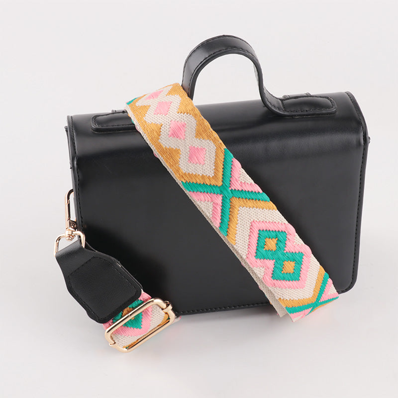 Symmetrical Graphic Textured Shoulder Strap with Leather Head
