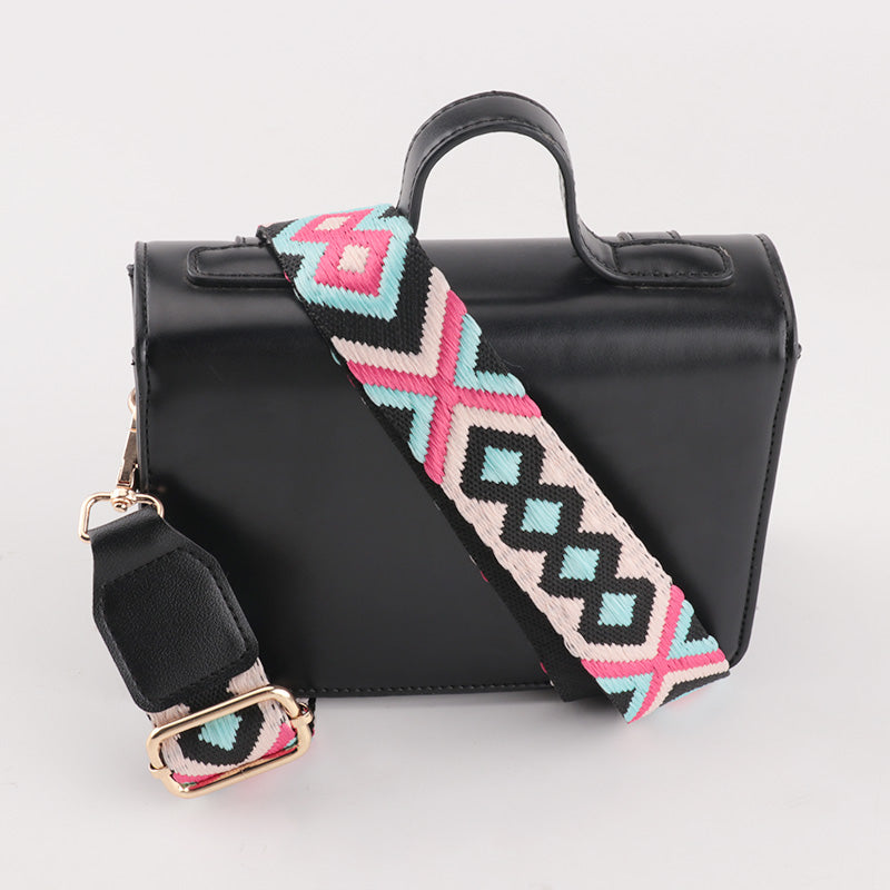 Symmetrical Graphic Textured Shoulder Strap with Leather Head