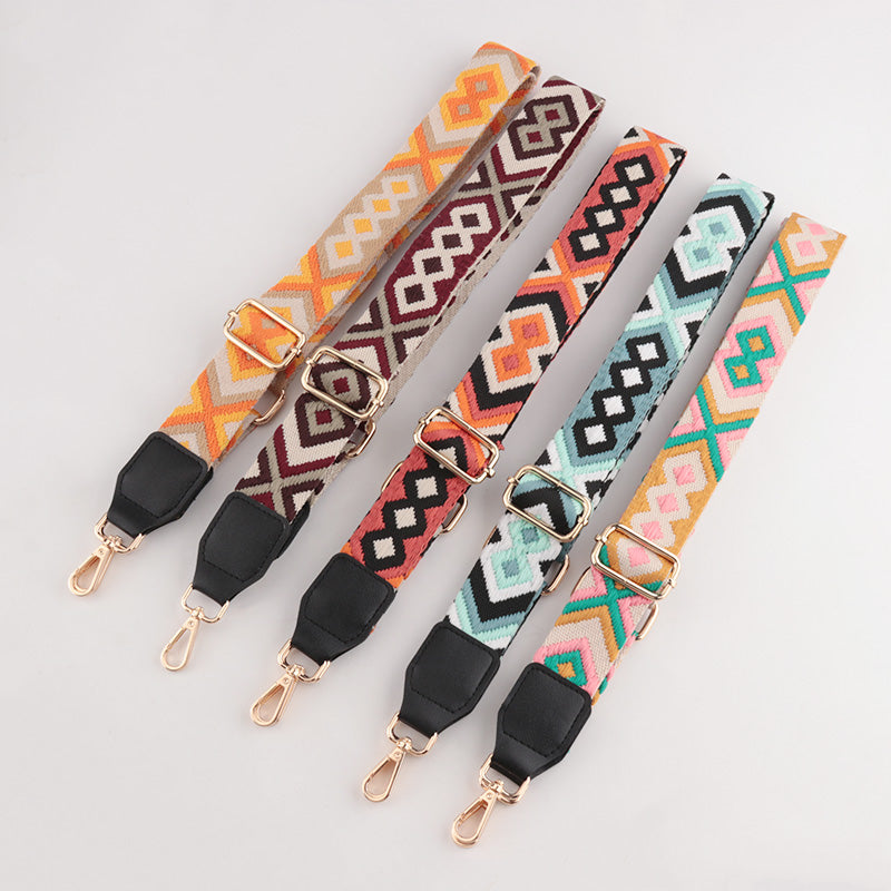 Symmetrical Graphic Textured Shoulder Strap with Leather Head