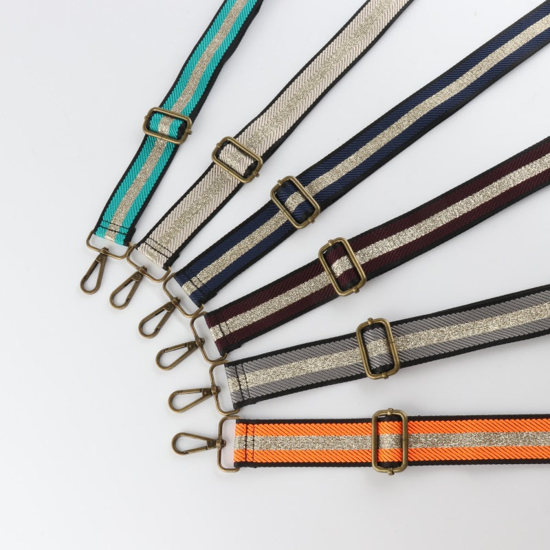 Striped Gold Silk Sandwich Solid Color Bronze Buckle Shoulder Straps