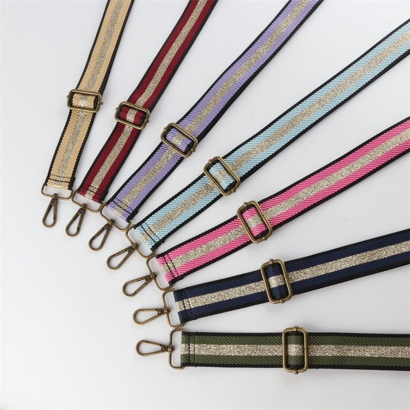 Striped Gold Silk Sandwich Solid Color Bronze Buckle Shoulder Straps