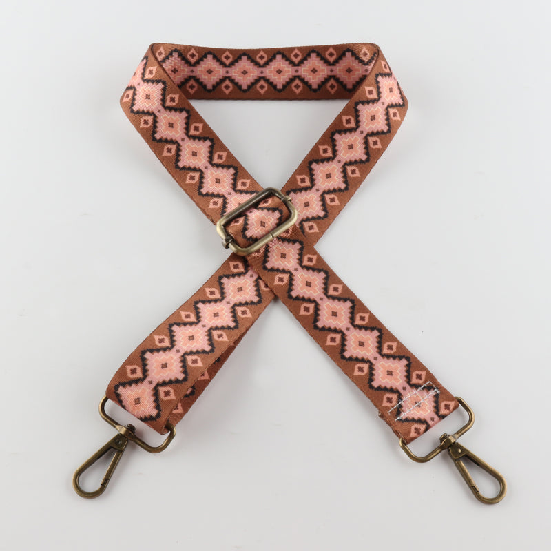 Striped Diamond Check Print Bronze Buckle Shoulder Straps