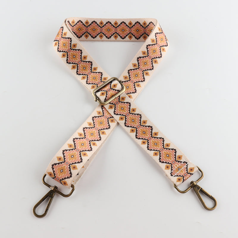 Striped Diamond Check Print Bronze Buckle Shoulder Straps