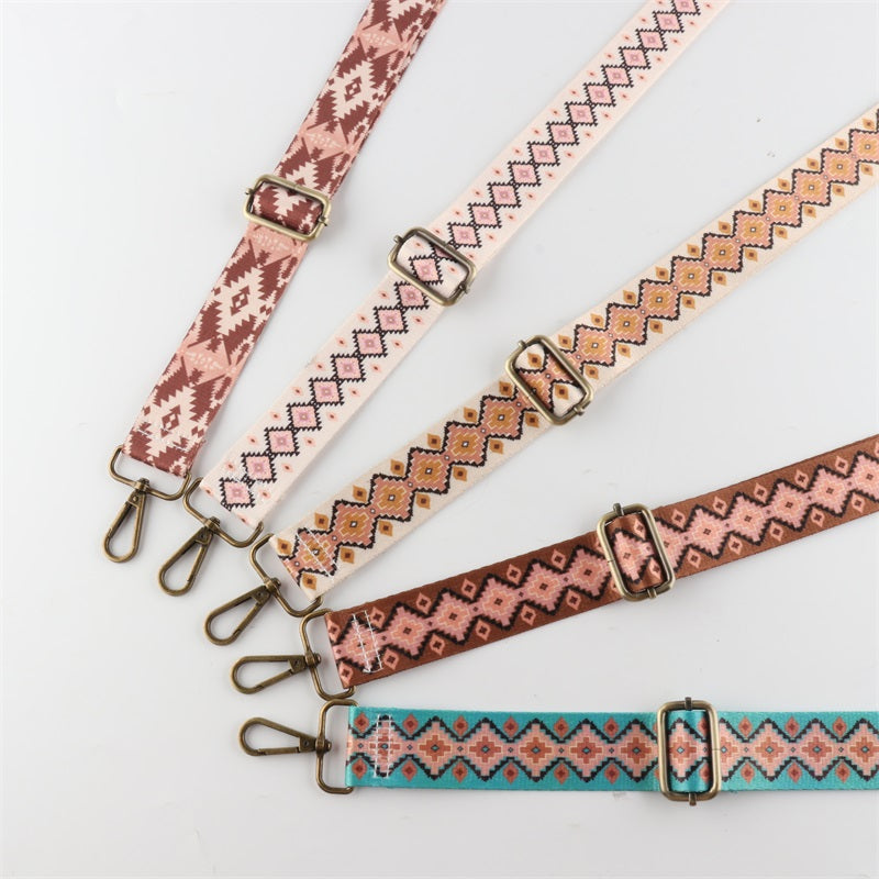 Striped Diamond Check Print Bronze Buckle Shoulder Straps