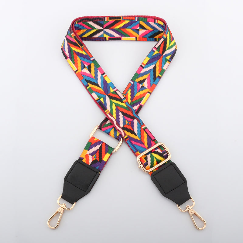 Colorful Jacquard Bag Shoulder Strap with Leather Head