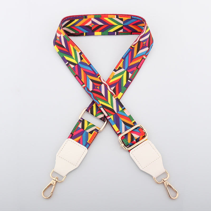 Colorful Jacquard Bag Shoulder Strap with Leather Head