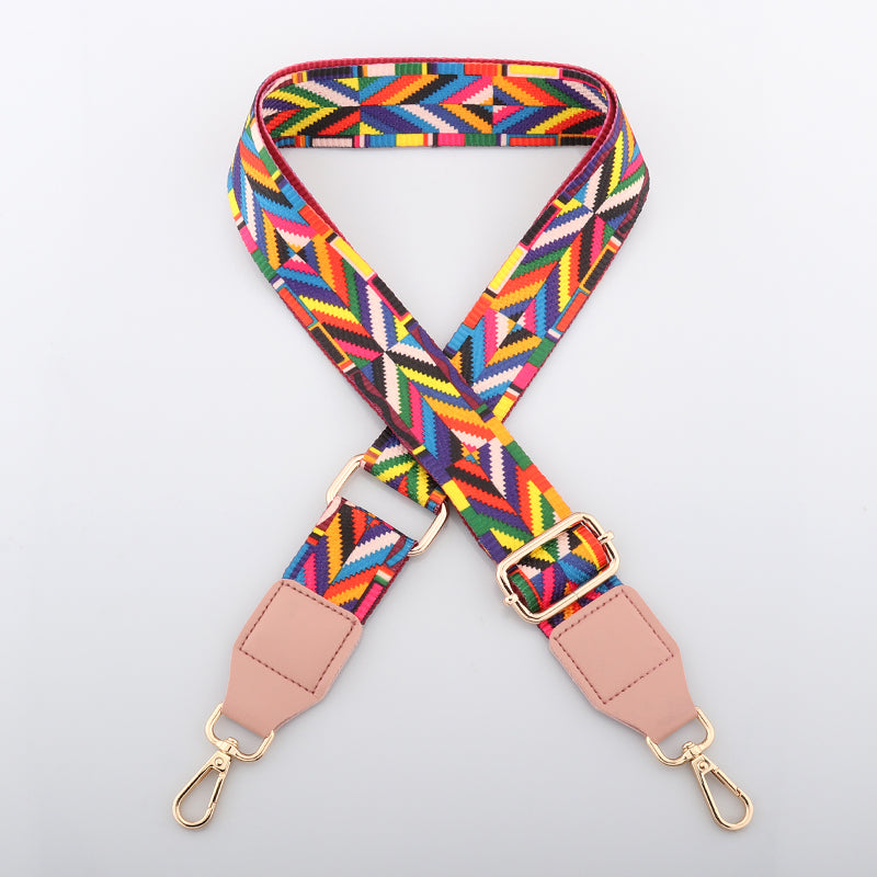 Colorful Jacquard Bag Shoulder Strap with Leather Head
