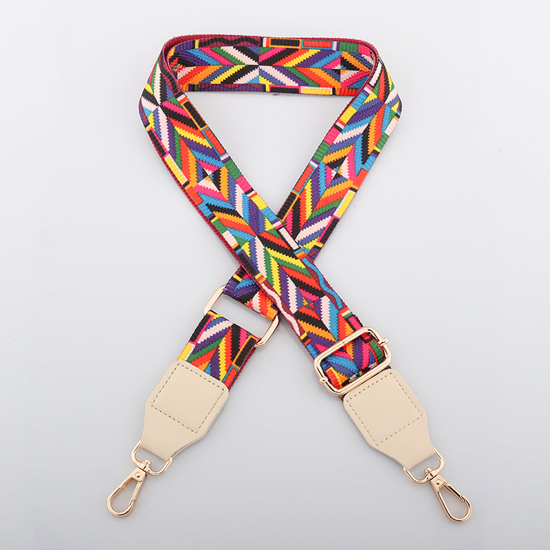 Colorful Jacquard Bag Shoulder Strap with Leather Head
