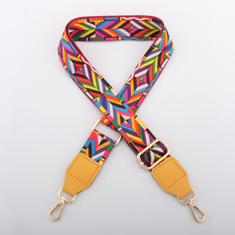Colorful Jacquard Bag Shoulder Strap with Leather Head
