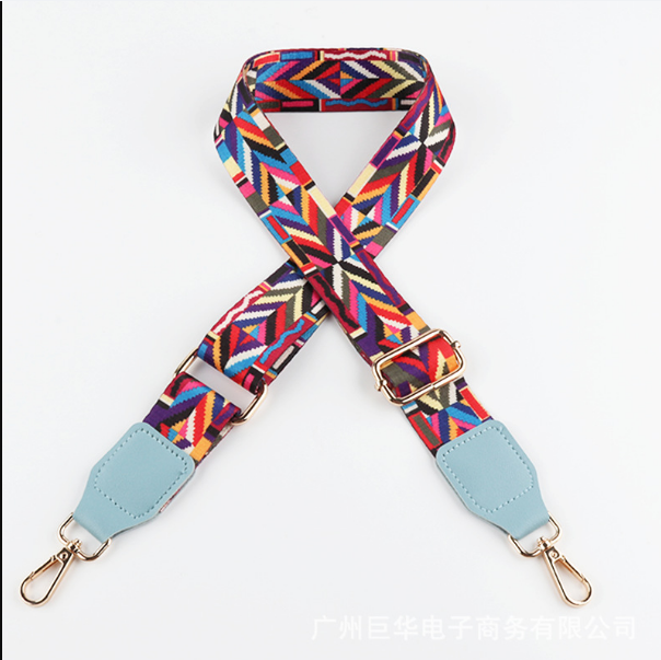 Colorful Jacquard Bag Shoulder Strap with Leather Head