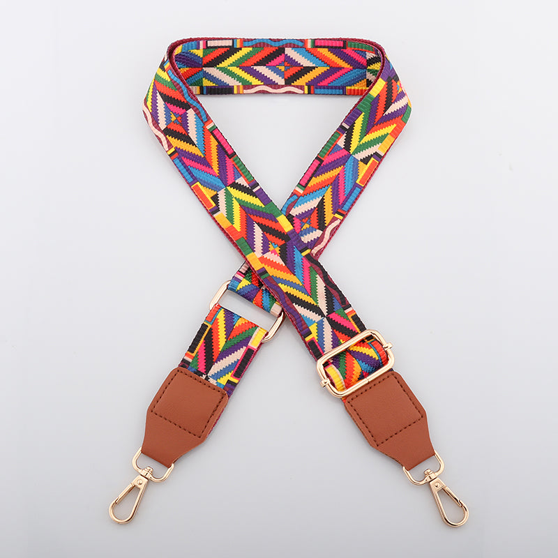 Colorful Jacquard Bag Shoulder Strap with Leather Head