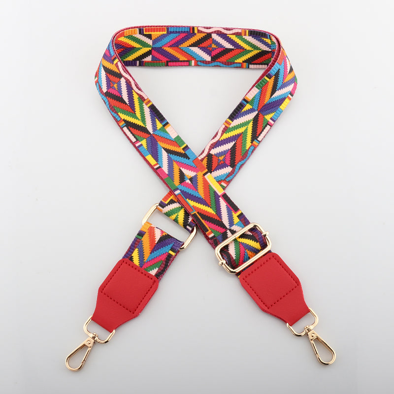 Colorful Jacquard Bag Shoulder Strap with Leather Head