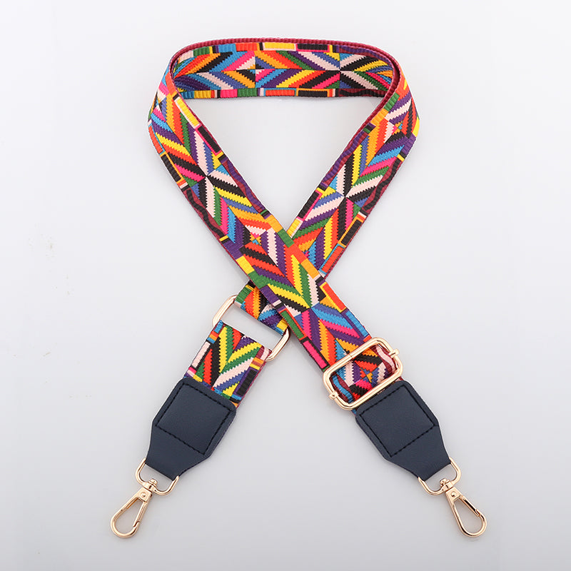Colorful Jacquard Bag Shoulder Strap with Leather Head