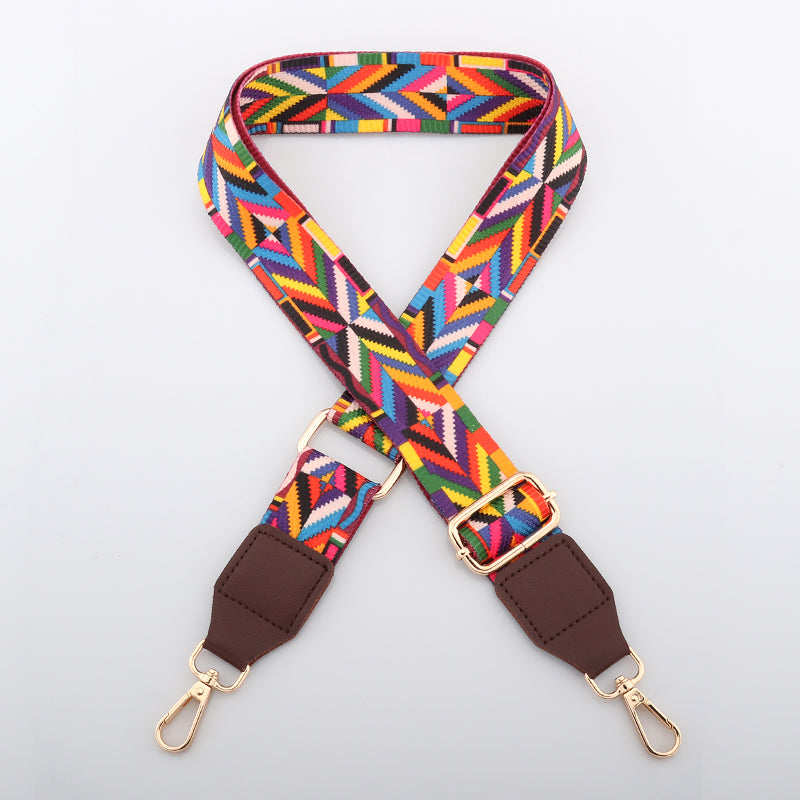 Colorful Jacquard Bag Shoulder Strap with Leather Head