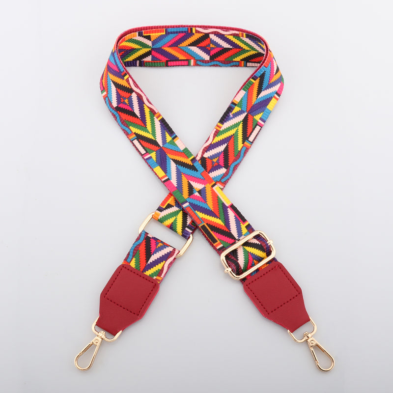Colorful Jacquard Bag Shoulder Strap with Leather Head