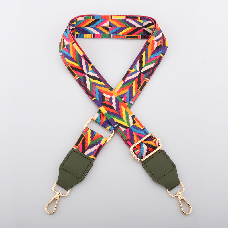 Colorful Jacquard Bag Shoulder Strap with Leather Head