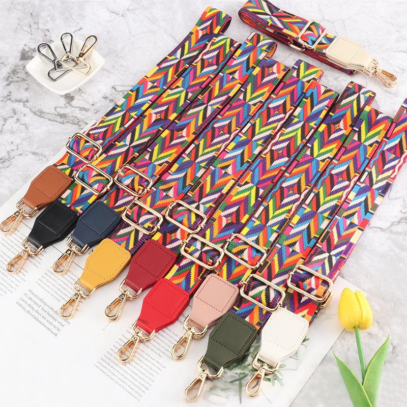 Colorful Jacquard Bag Shoulder Strap with Leather Head