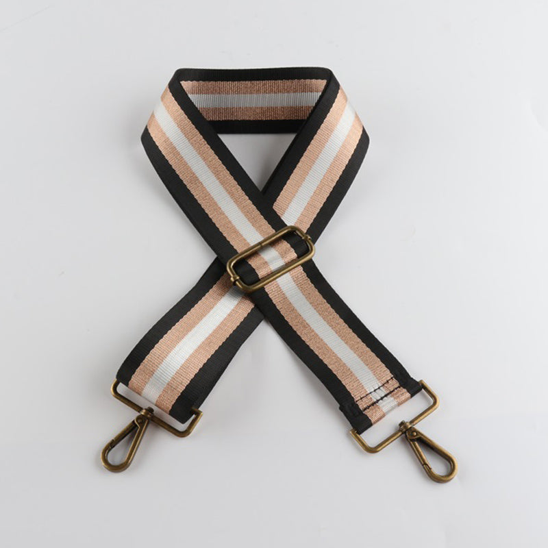 Silver Stripe Thread Glitter Bronze Buckle Wide Shoulder Straps