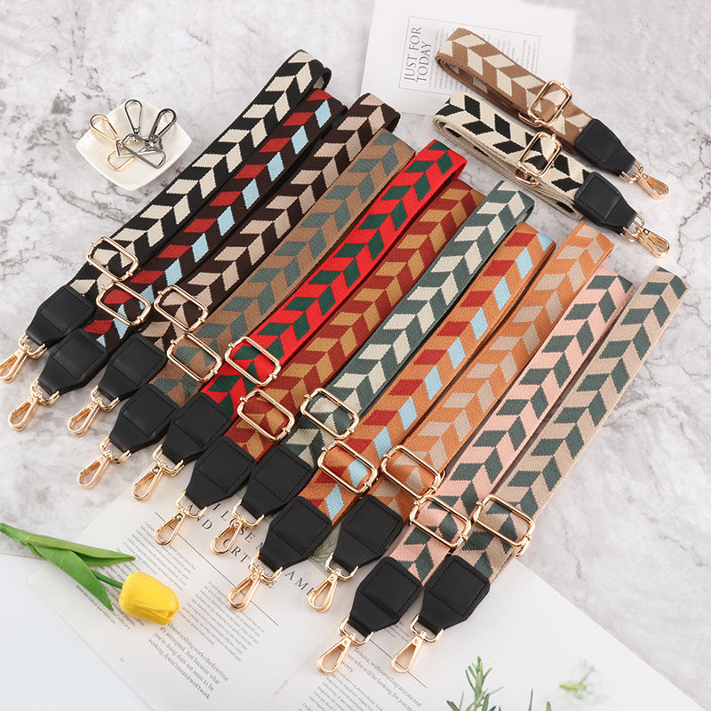 Colorful Leaf Texture Bag strap with Leather Head