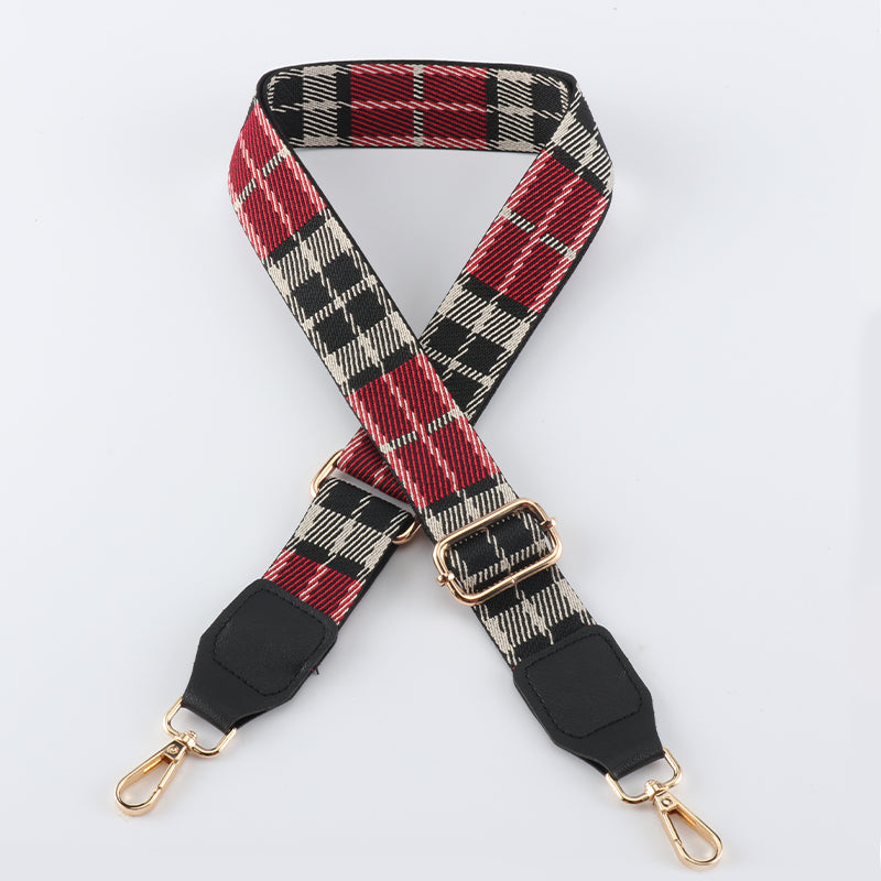 Multicolor Plaid Bag Straps with Leather Head