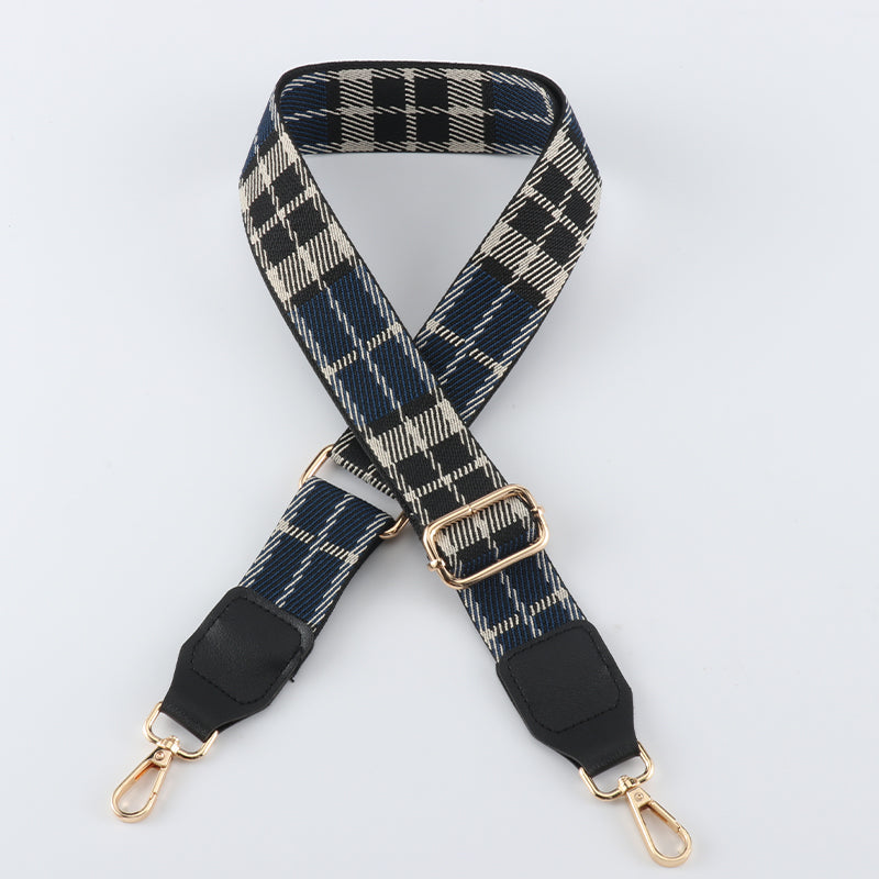 Multicolor Plaid Bag Straps with Leather Head