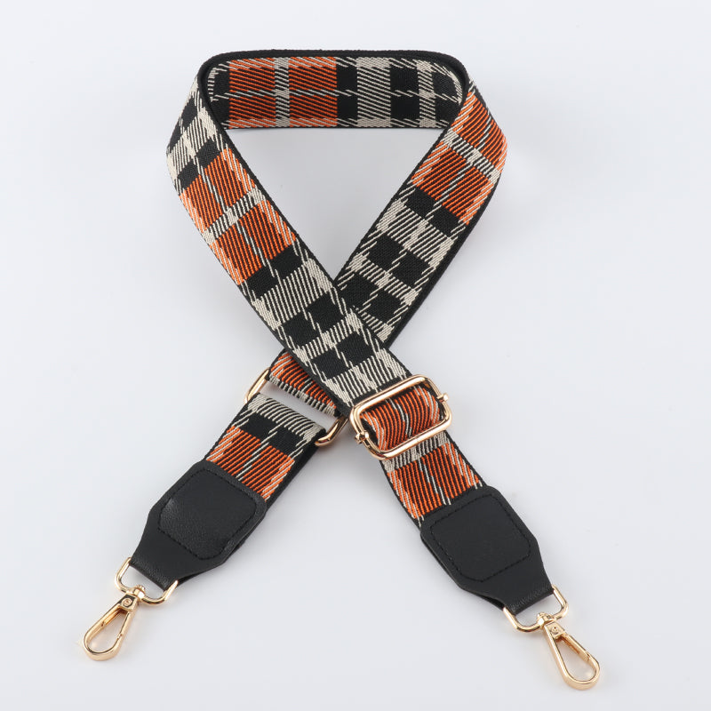 Multicolor Plaid Bag Straps with Leather Head