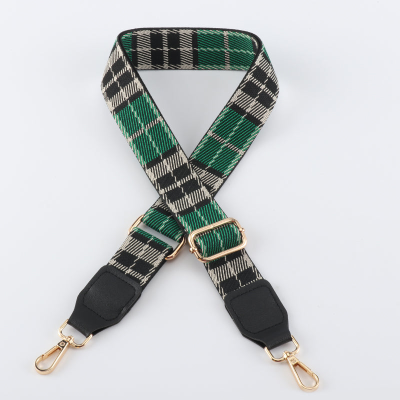 Multicolor Plaid Bag Straps with Leather Head