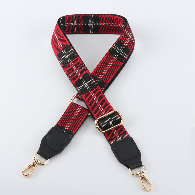 Multicolor Plaid Bag Straps with Leather Head