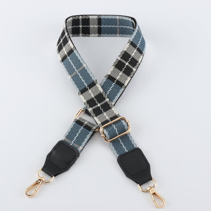 Multicolor Plaid Bag Straps with Leather Head