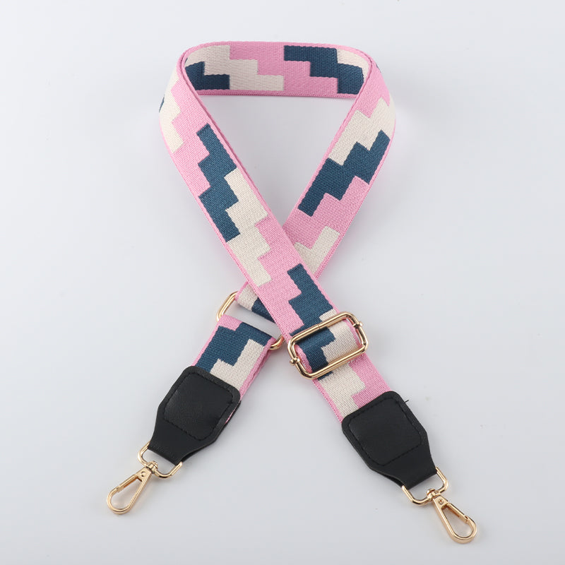 Tricolor Check Jacquard Bag Shoulder Strap with Leather Head