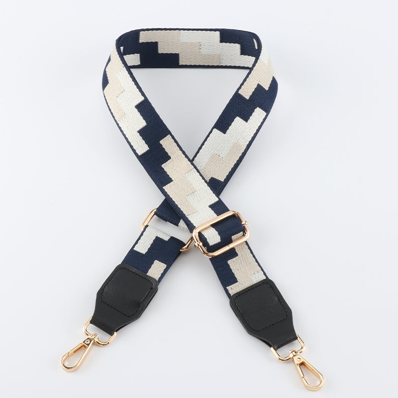 Tricolor Check Jacquard Bag Shoulder Strap with Leather Head