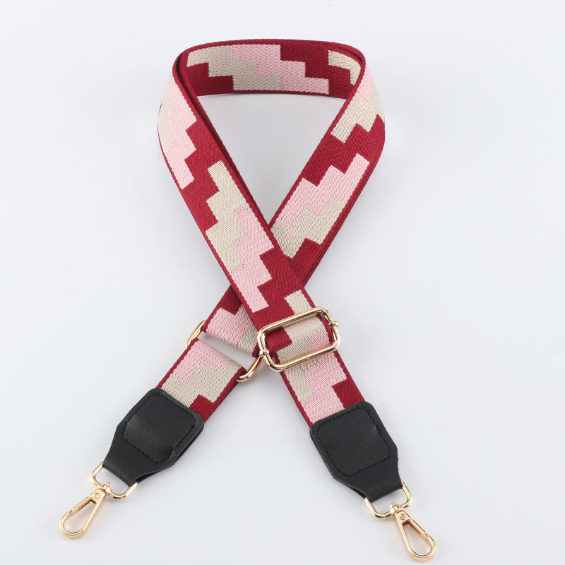 Tricolor Check Jacquard Bag Shoulder Strap with Leather Head