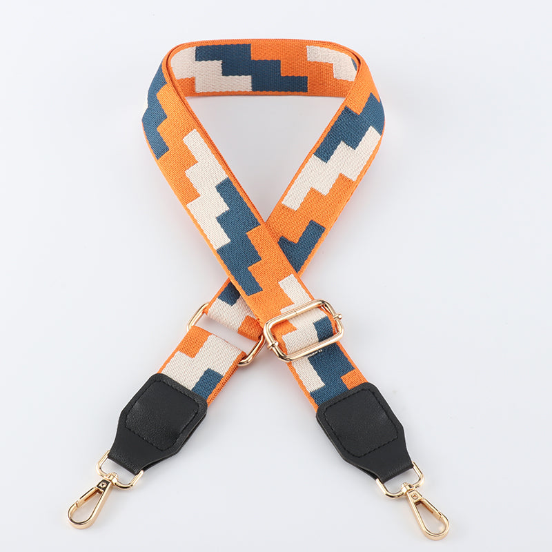 Tricolor Check Jacquard Bag Shoulder Strap with Leather Head