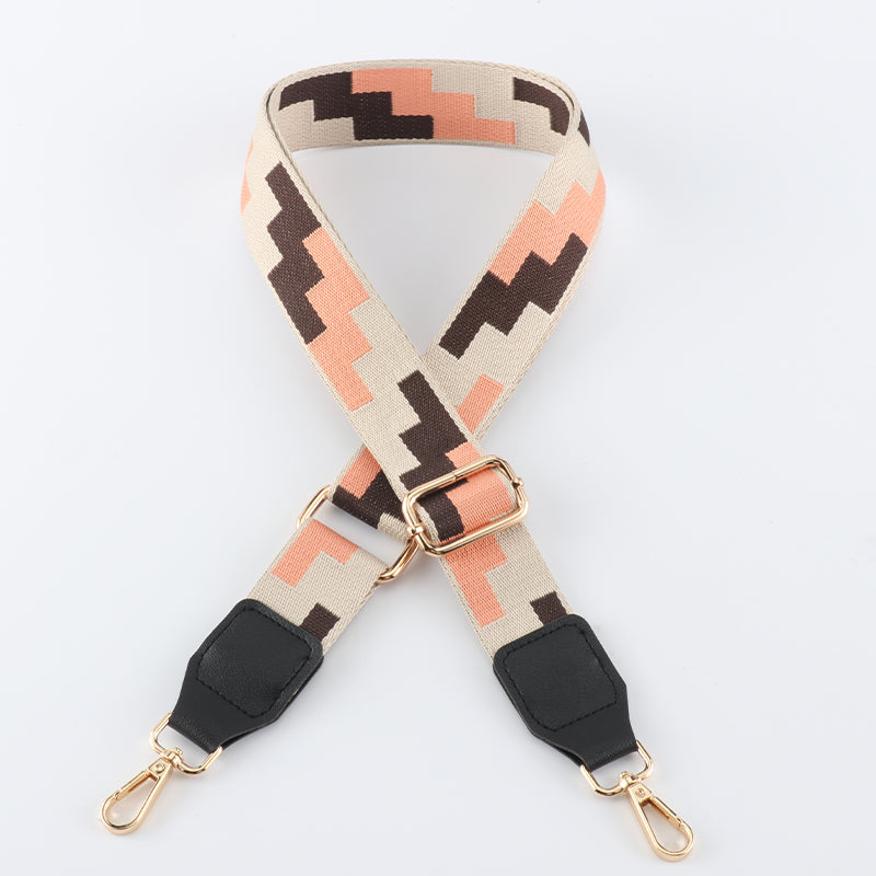 Tricolor Check Jacquard Bag Shoulder Strap with Leather Head