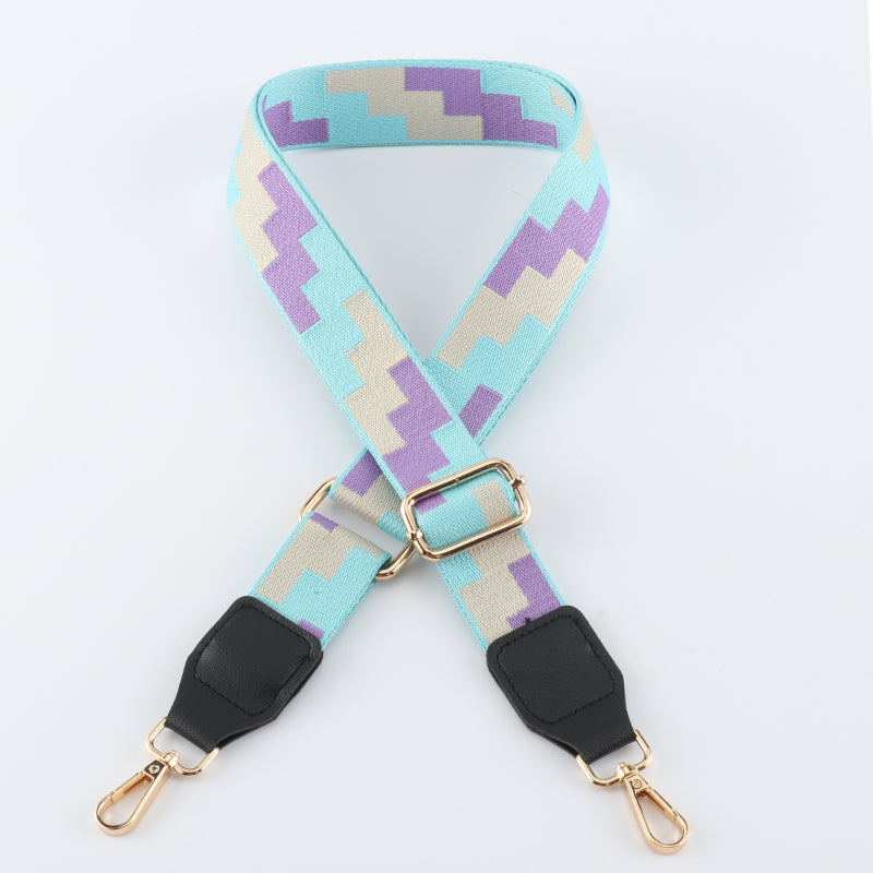 Tricolor Check Jacquard Bag Shoulder Strap with Leather Head