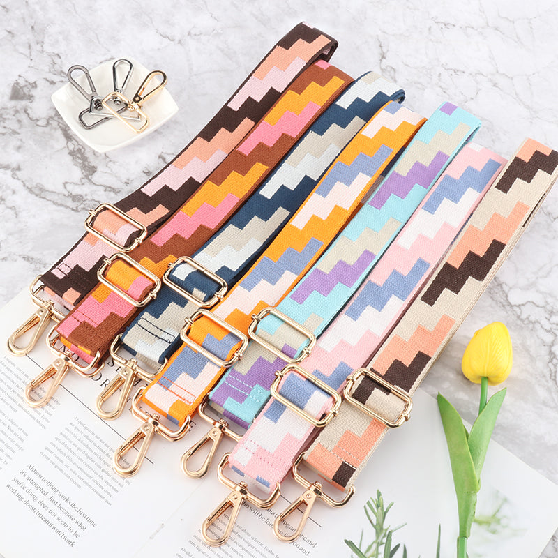 Tricolor Check Jacquard Bag Shoulder Strap