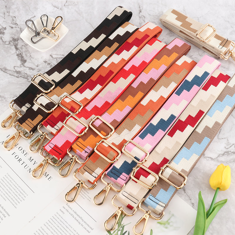 Tricolor Check Jacquard Bag Shoulder Strap