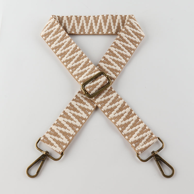 V Textured Jacquard Bronze Buckle Shoulder Straps